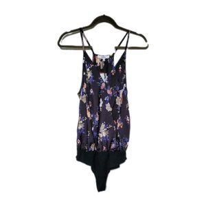 NWT RO DE Large Black Floral Body Suit Flowy Festival Concert Tank Top Summer